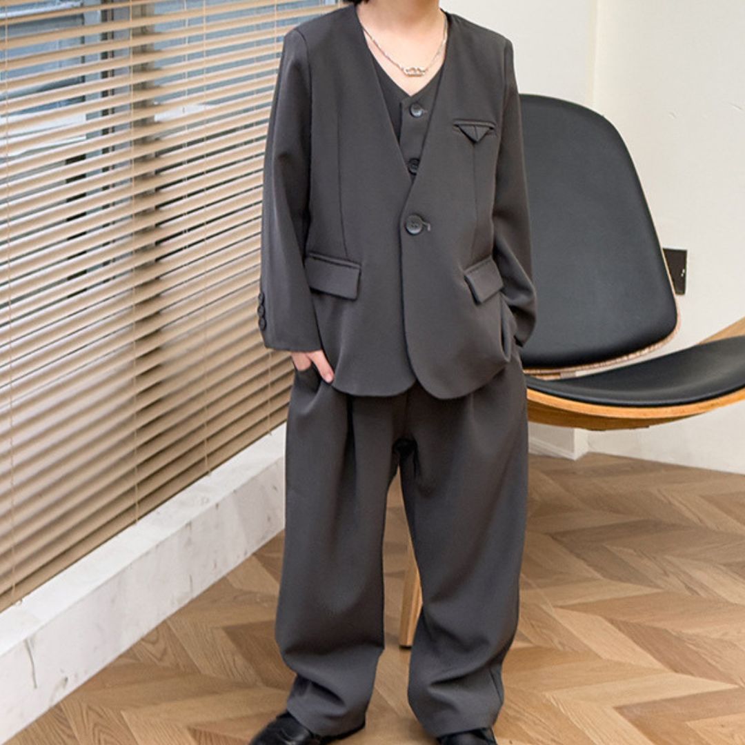 Completo Elegante Bambino 3 Pezzi Giacca, Gilet e Pantalone