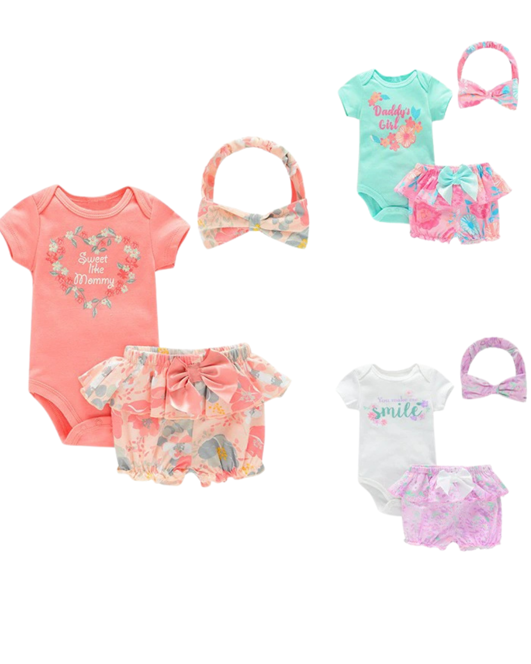 Completo Estivo Neonata Body, Bloomers e Fascia Coordinata
