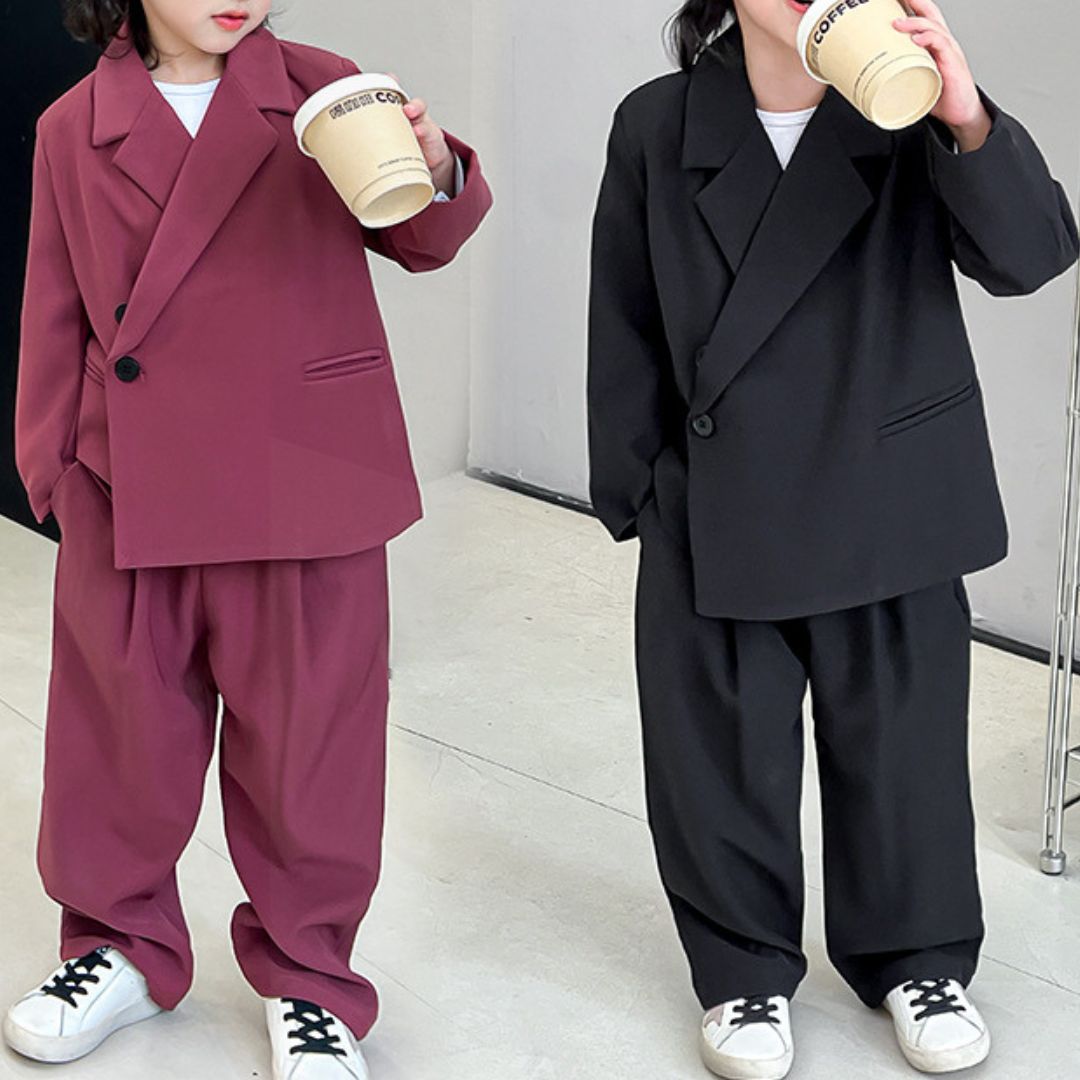 Completo Elegante Bambino Oversize 3 Pezzi Giacca + Pantalone + T-Shirt