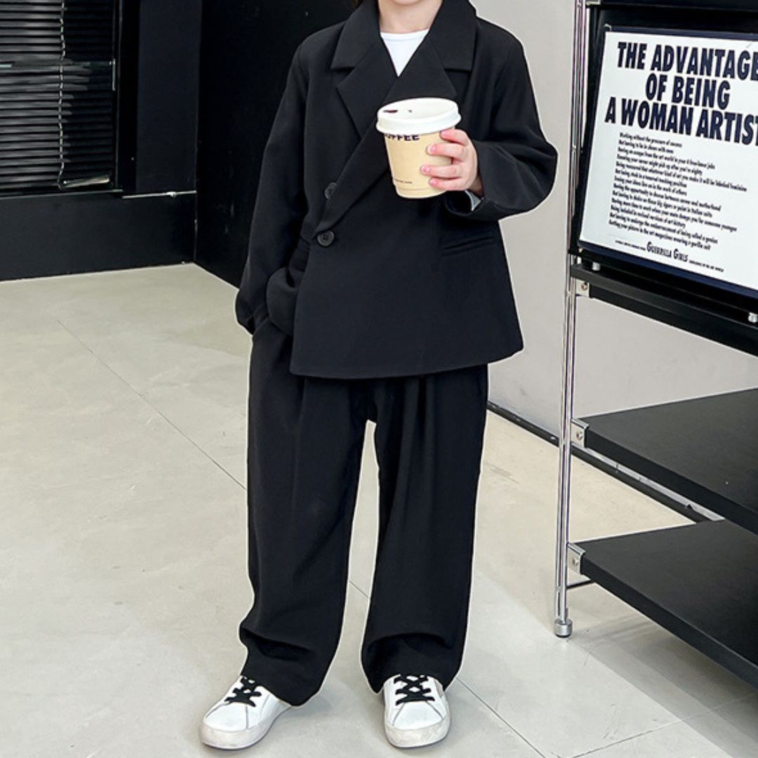 Completo Elegante Bambino Oversize 3 Pezzi Giacca + Pantalone + T-Shirt