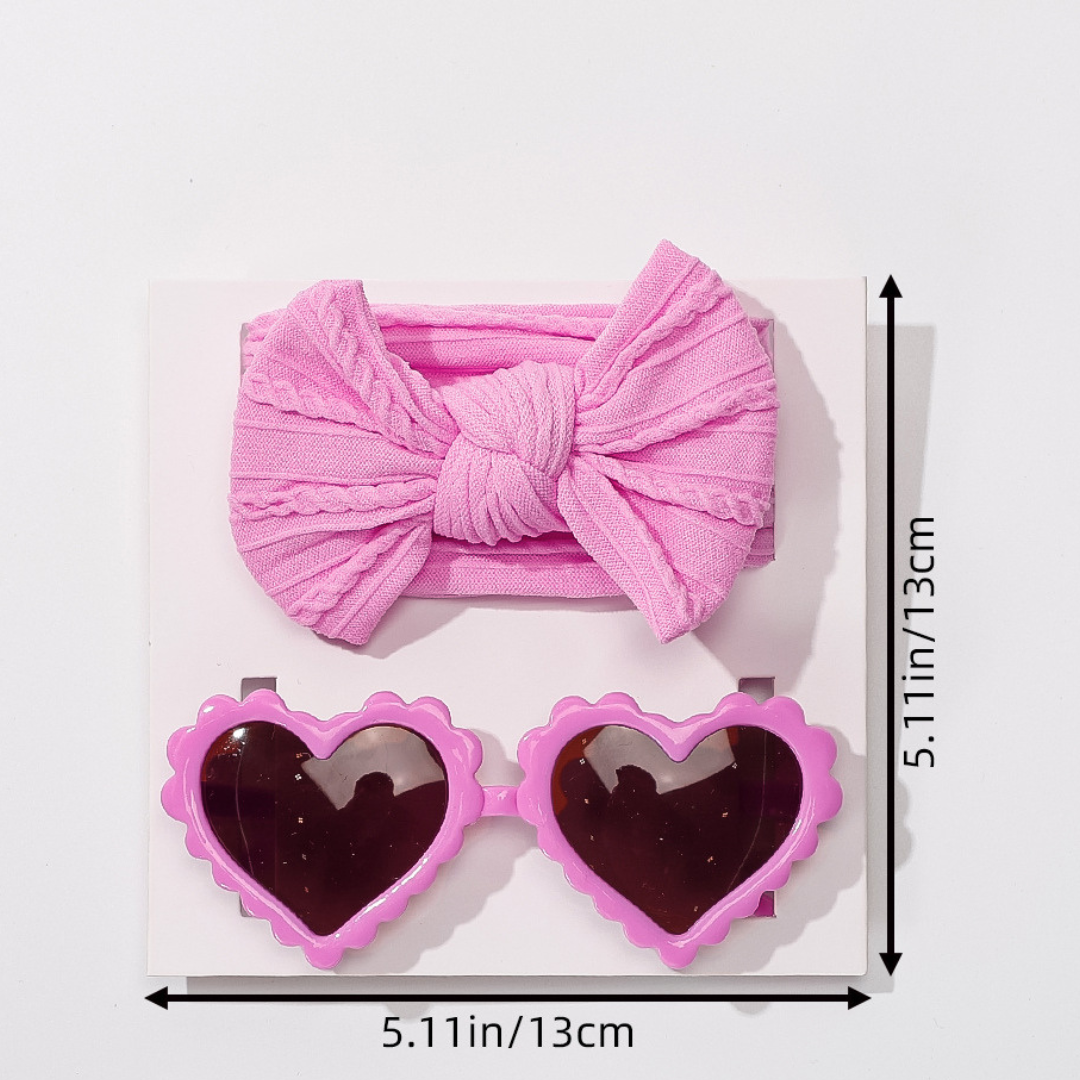 Set Fascia con Fiocco e Occhiali a Cuore per Bambina – Look Completo da Piccola Star