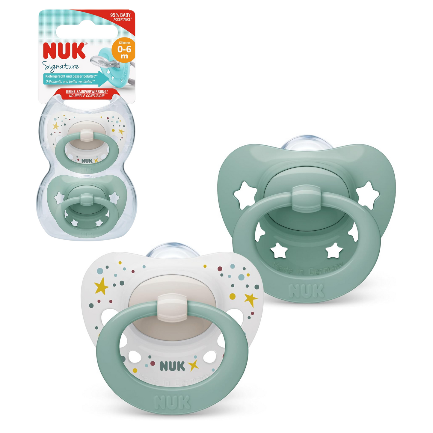 NUK ciucci in silicone Signature Baby (confezione da 2) 0-6 mesi