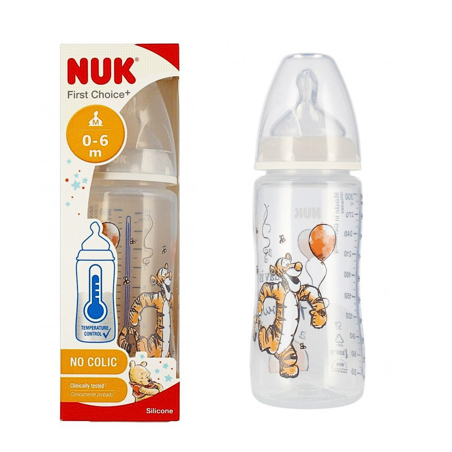 Biberon Nuk disney tigrotto 300ML indica temperatura 0-6m neutro
