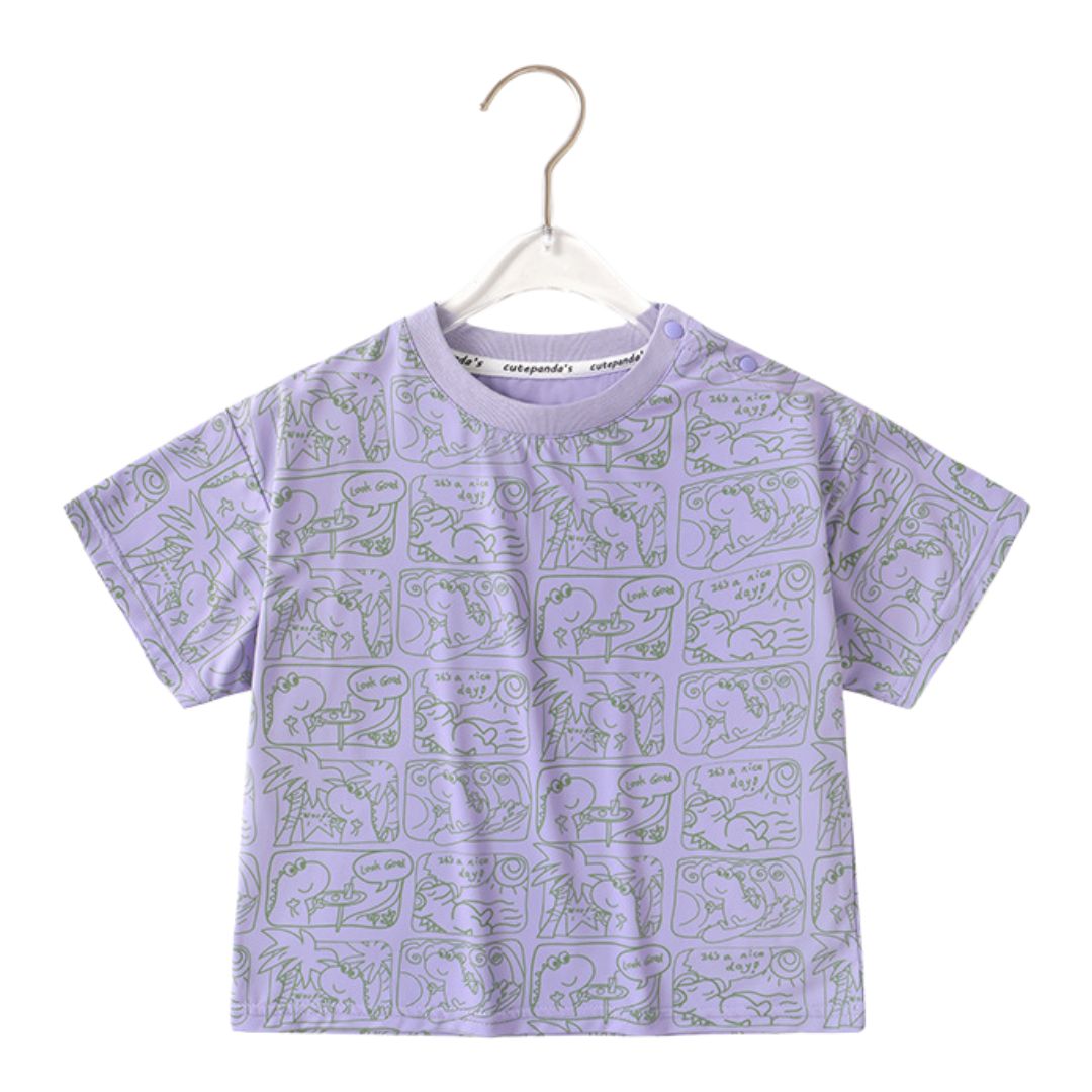 T-shirt Bimbo "Dino Sketch" con Stampa Fumetto