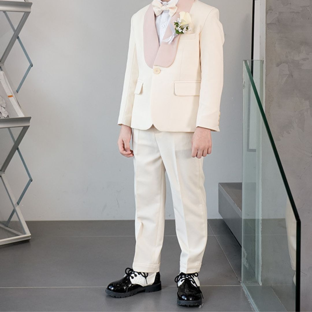 Completo Elegante Bambino 4 Pezzi Beige , per Cerimonie e Occasioni Speciali