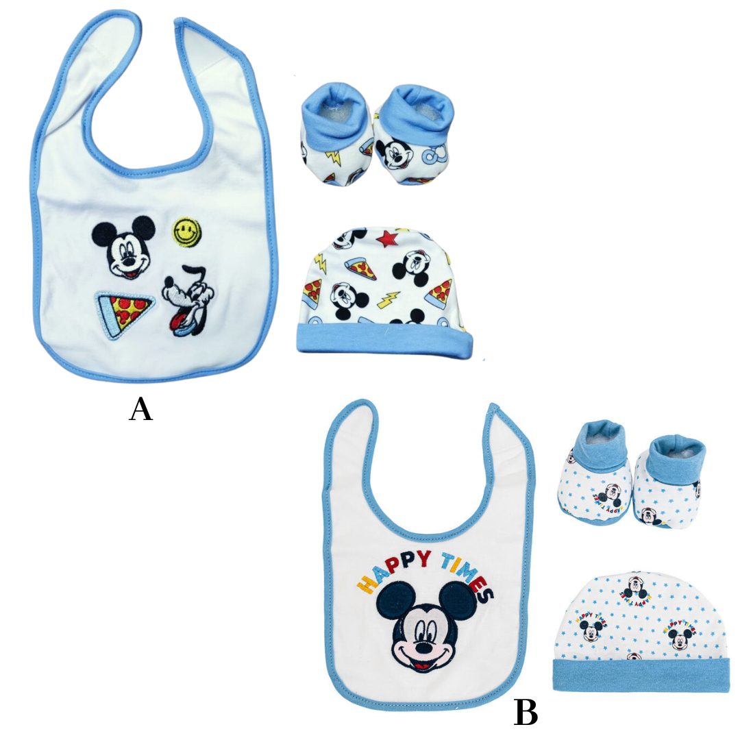 Set 3 piezas Disney Mickey babero, gorro y zapatos