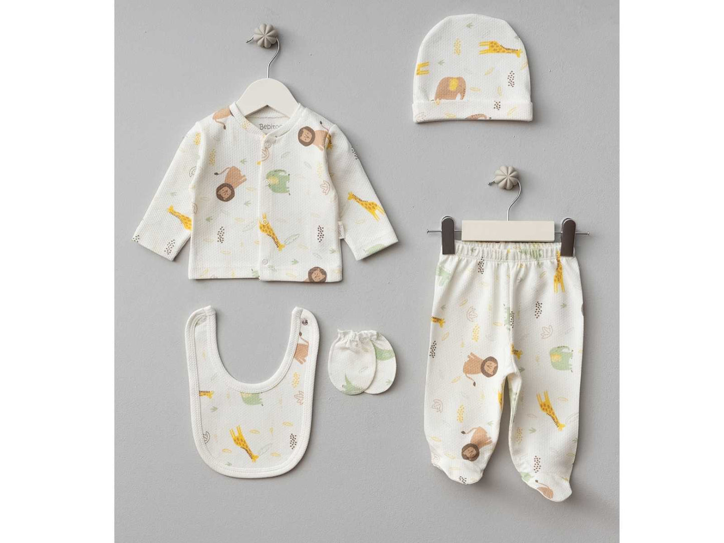 Set Nascita Neutro 5 Pezzi in Cotone Safari Bimbo/ Bimba