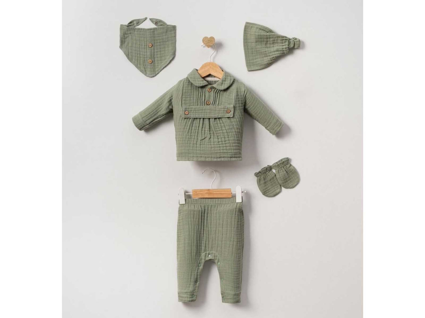 Set 5pz unisex 100% in Mussola 0-3 mesi