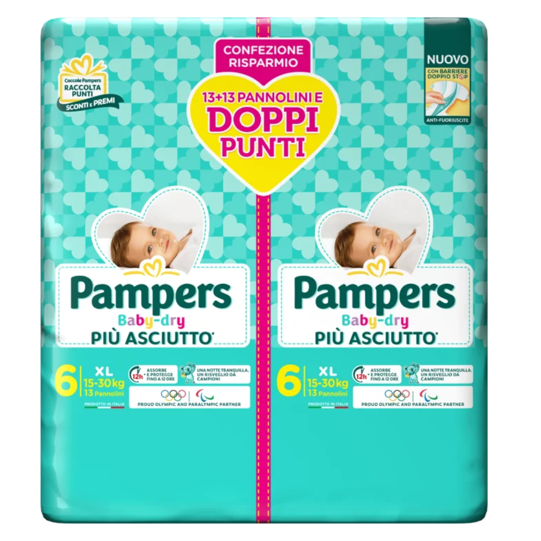 Couches Pampers baby-dry 6XL paquet double 26 pièces