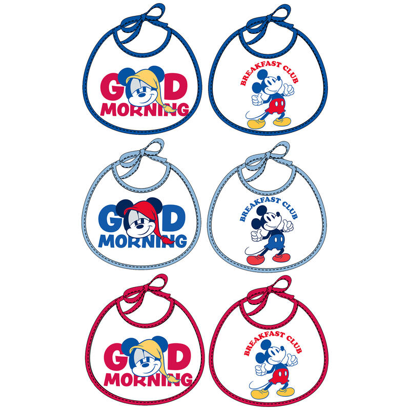 Baberos Mickey 6 piezas plastificados en la parte trasera.