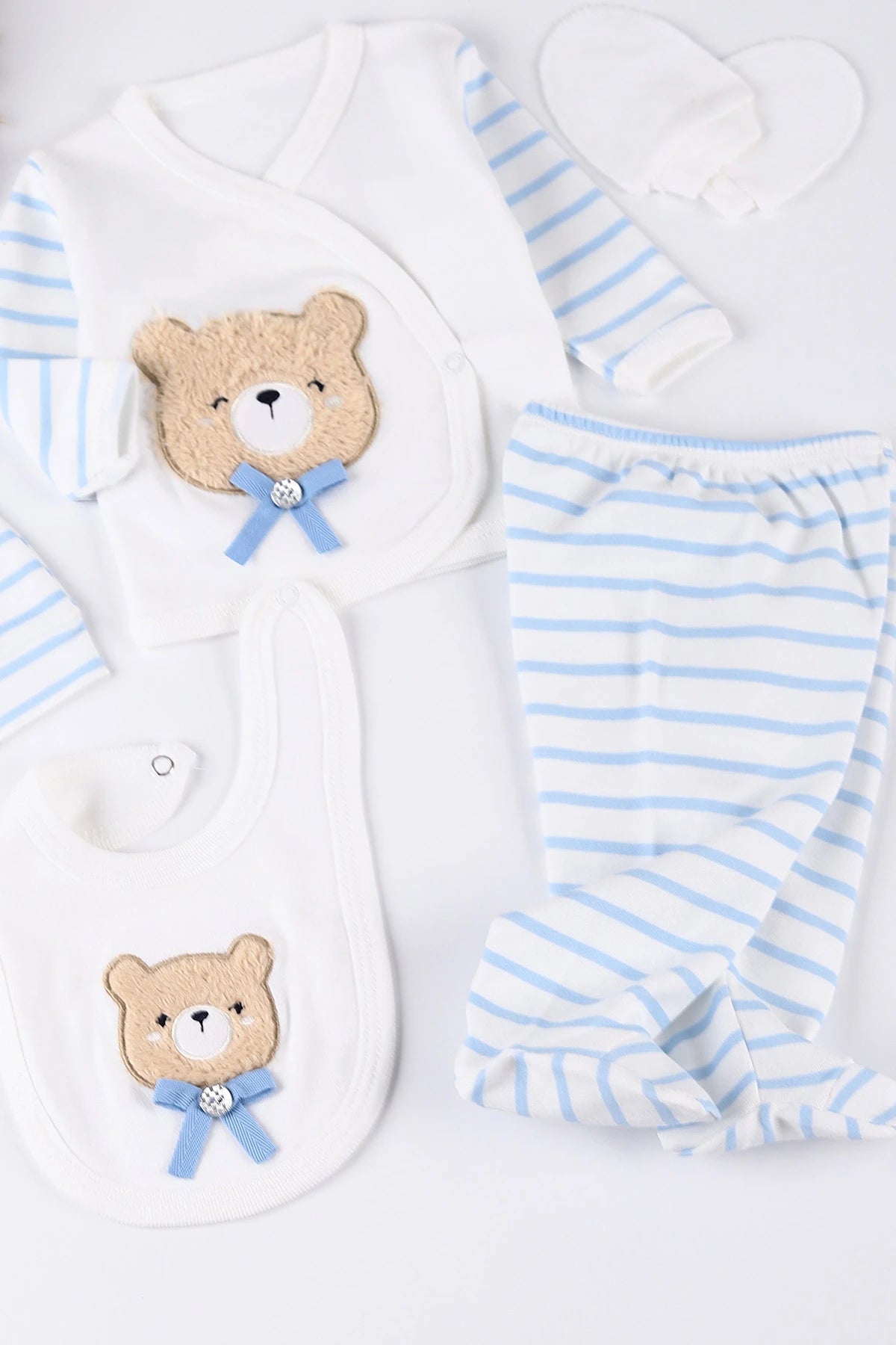 Set Neonato/ Bimbo in cotone - Completo 5 Pezzi con Orsetto Ricamato 🧸