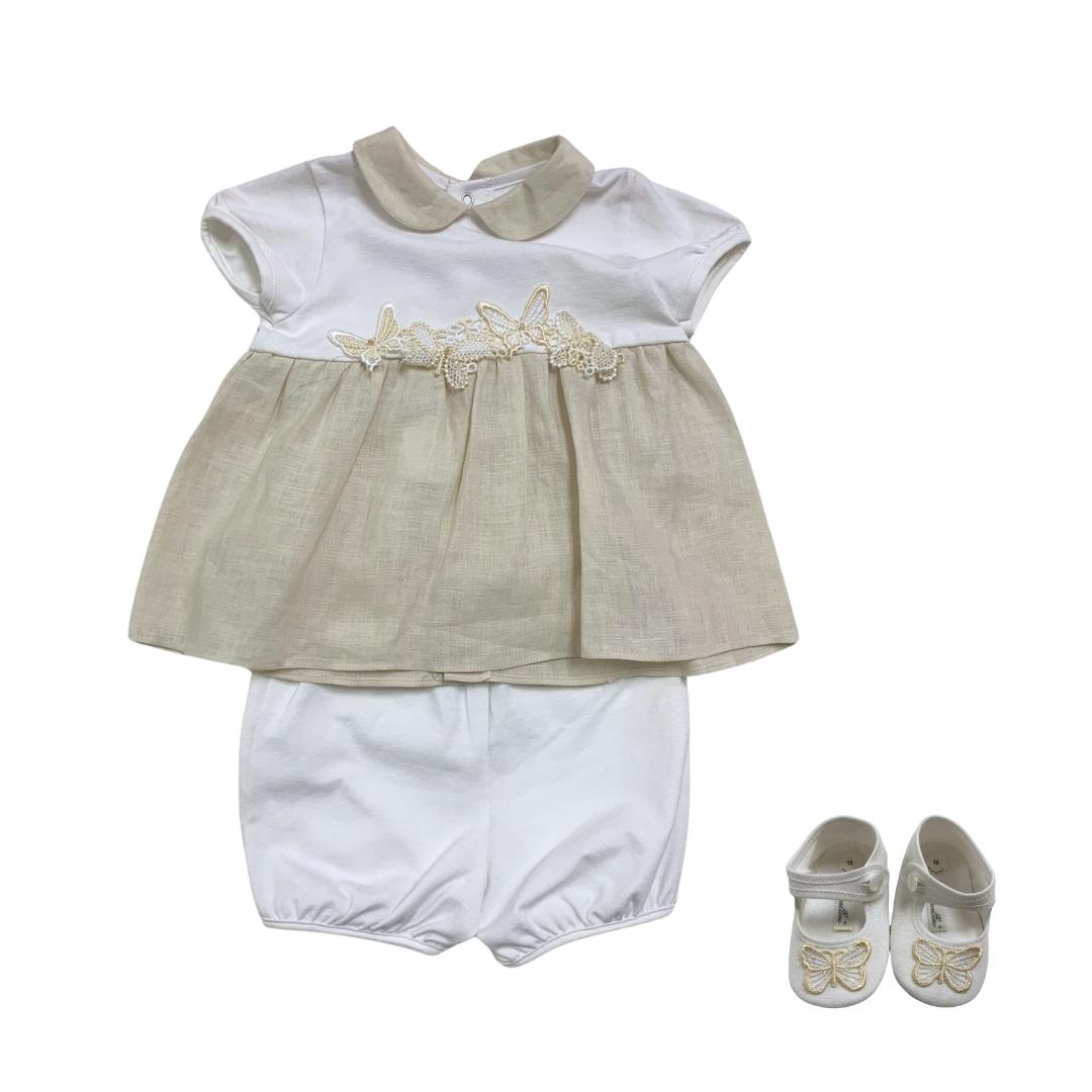 Robe Barcellino + chaussures papillon beiges