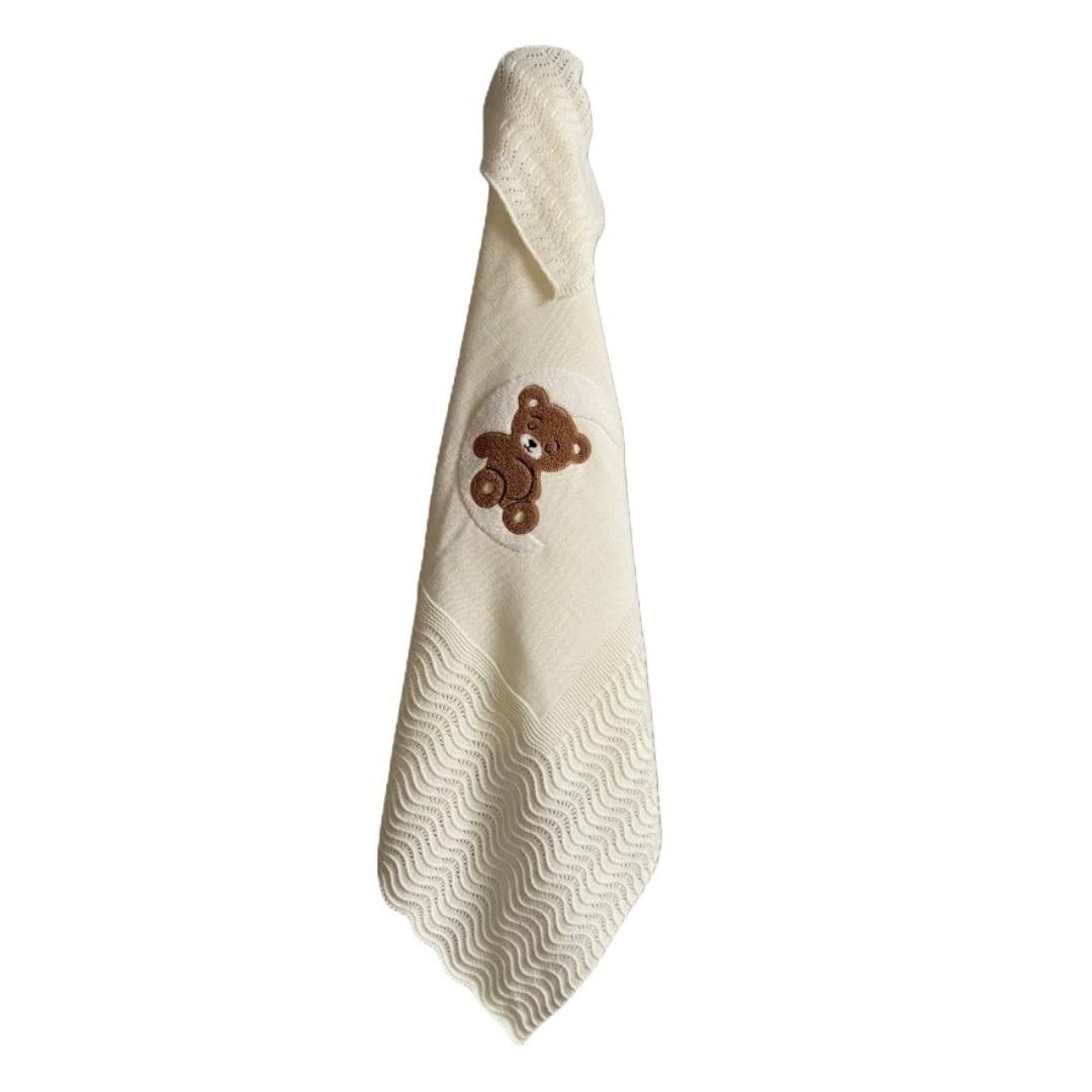 copertina in lanetta baby culla col.crema orsetto