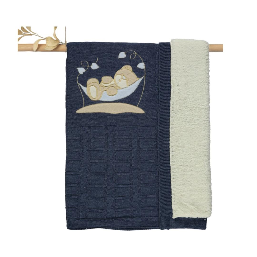 Manta de invierno para cuna de bebé, osito de peluche azul