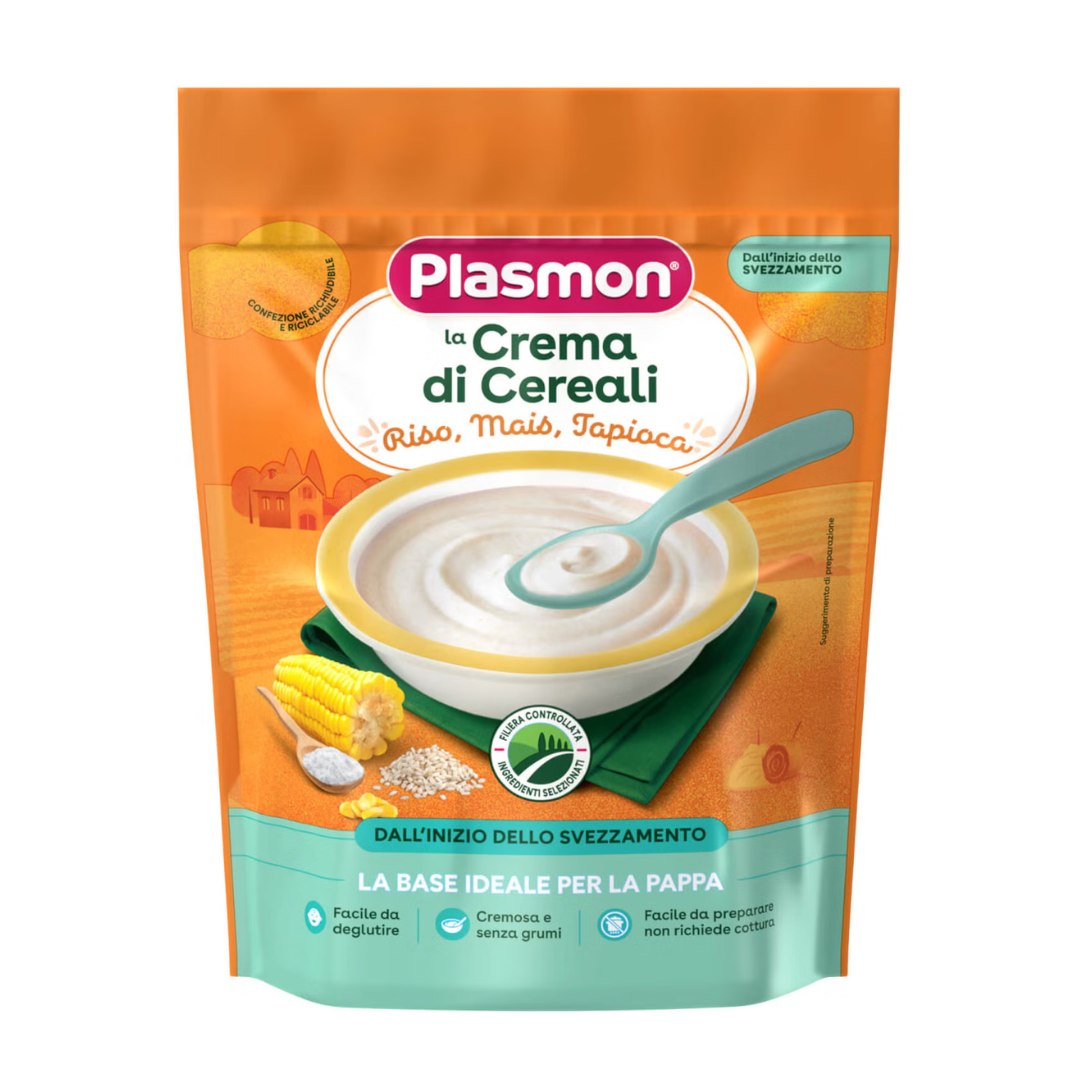Crema de cereales Plasmon, arroz, maíz y tapioca