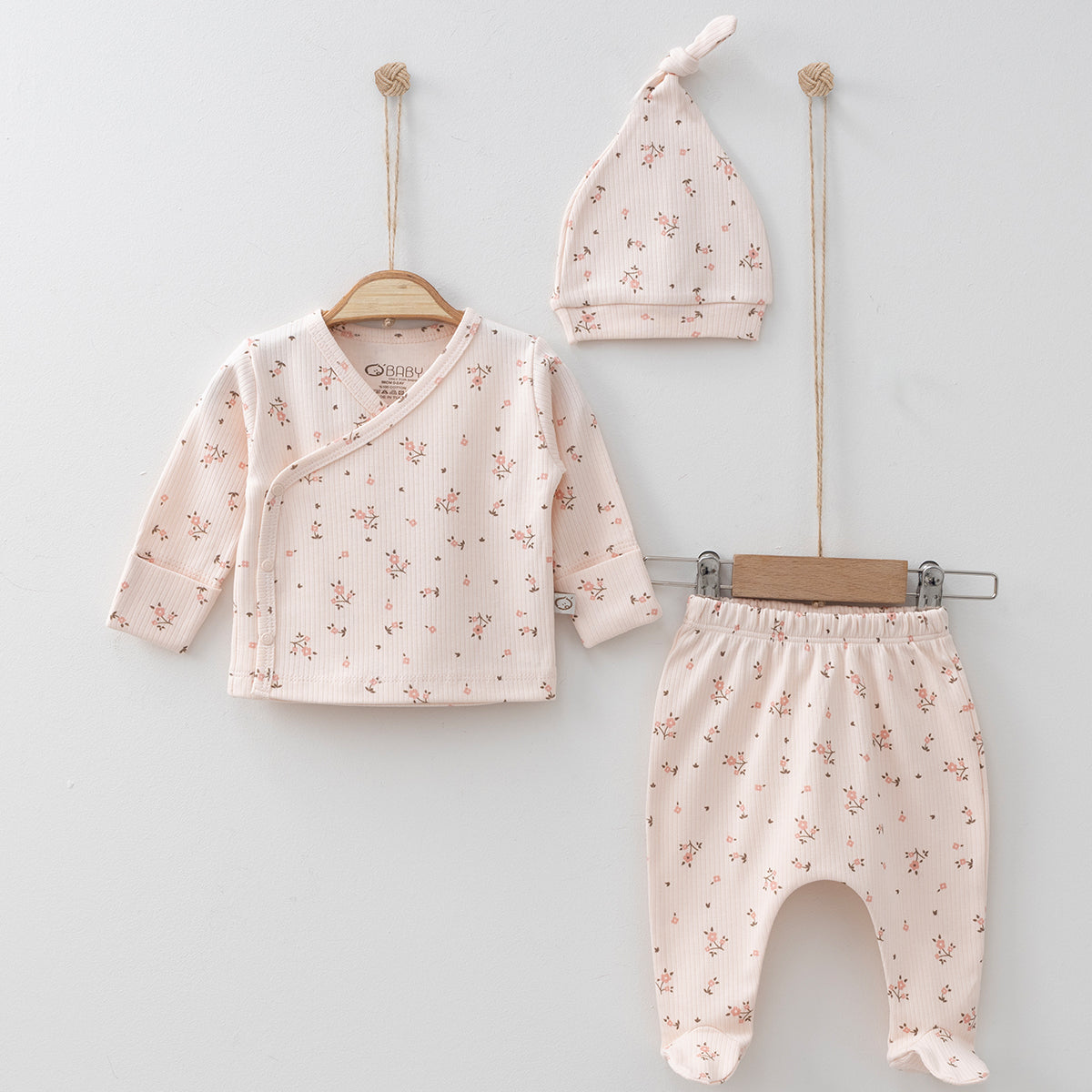 Set 3 pezzi Neonata / bimba in Cotone con Fiori rosa