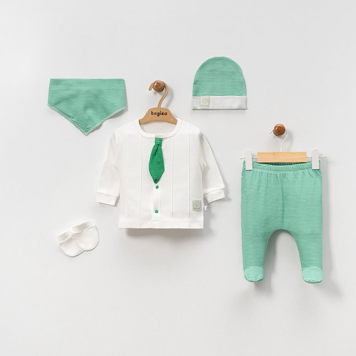 Set Neonato/ Bimbo Elegante verde 5 Pezzi in Cotone