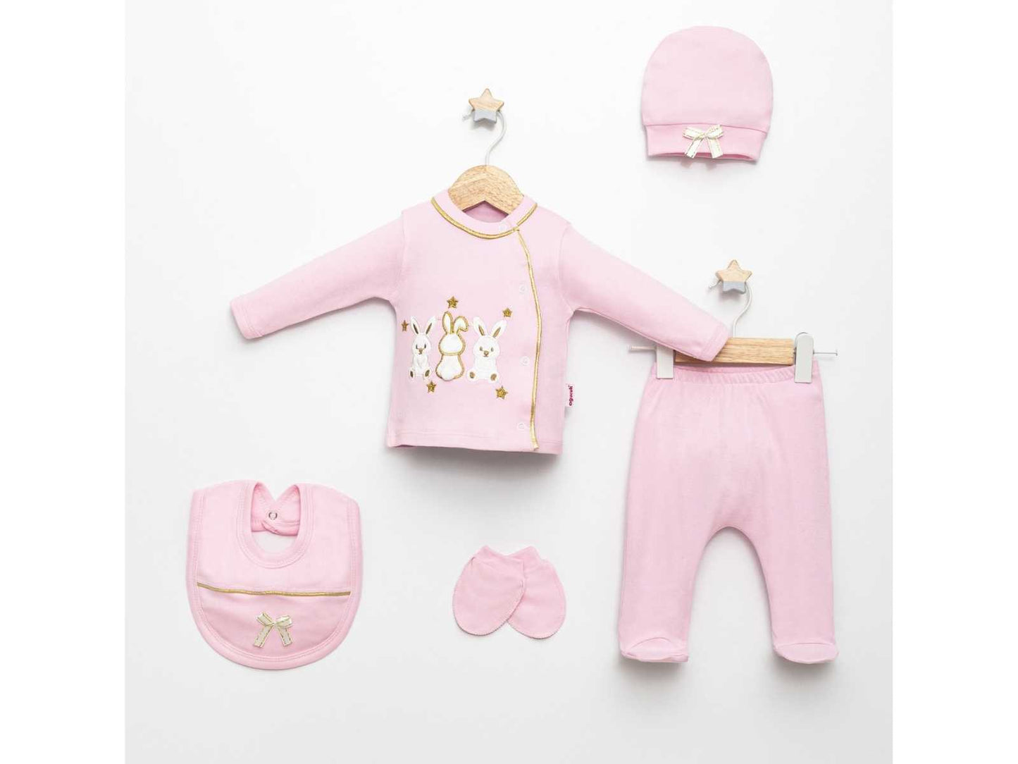 Set 5pz Nascita Neonata/ Bimba "Bunny Dreams" in cotone