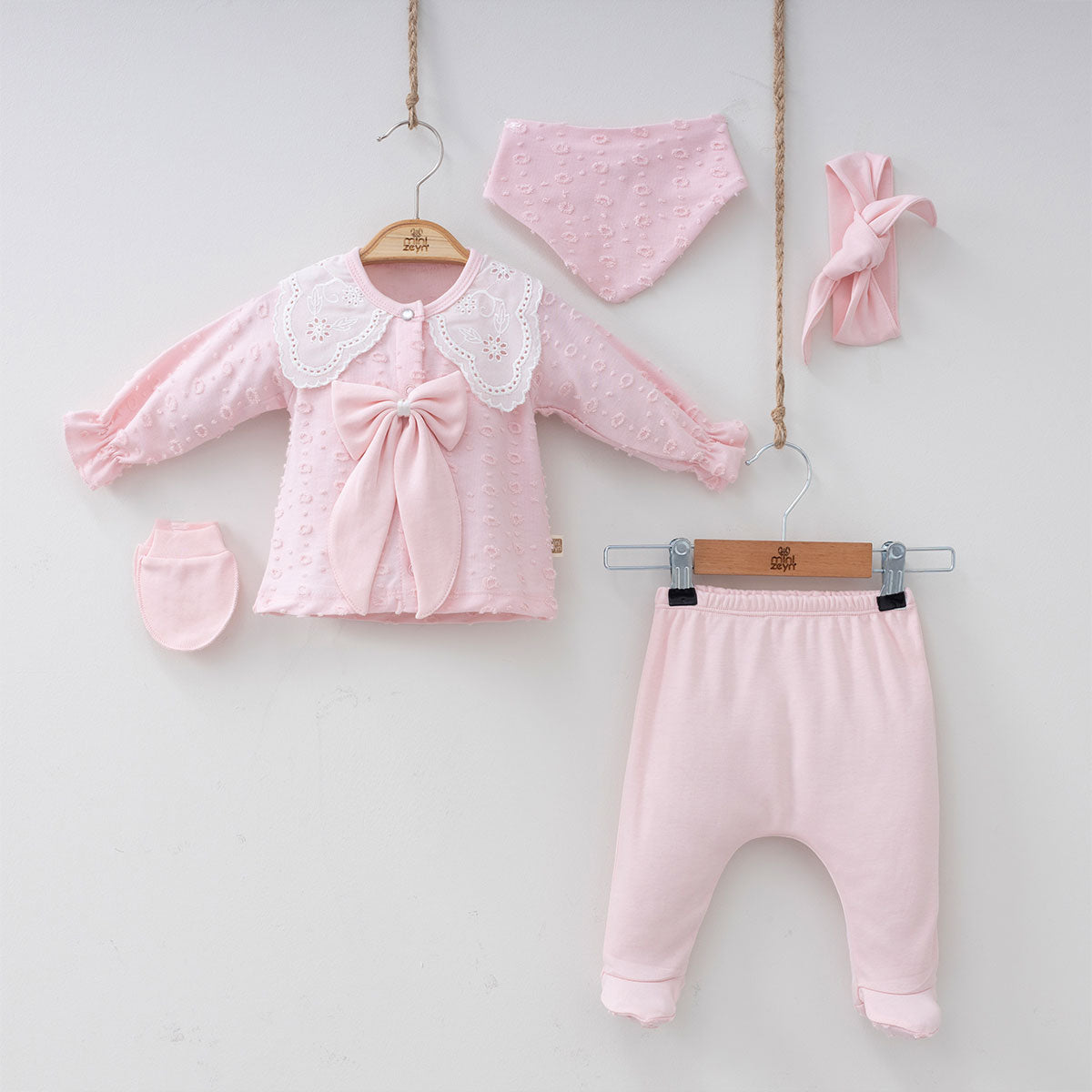 Set Nascita in Cotone Neonata/ Bimba 5 pezzi - Rosa elegante