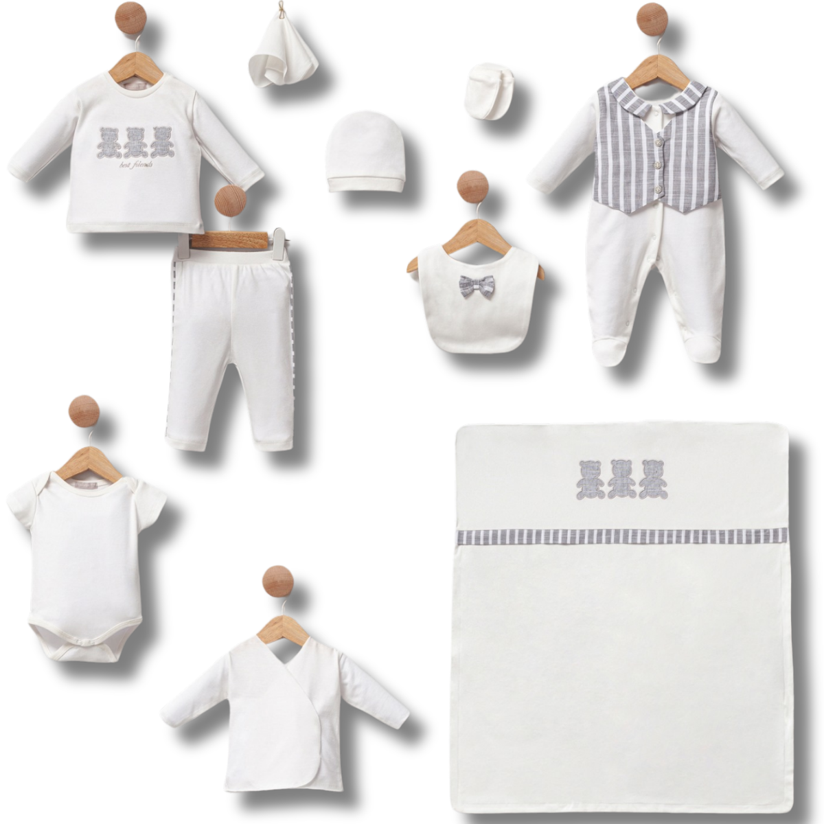 Set corredino 10pz bianco e grigio bimbo 100% cotone