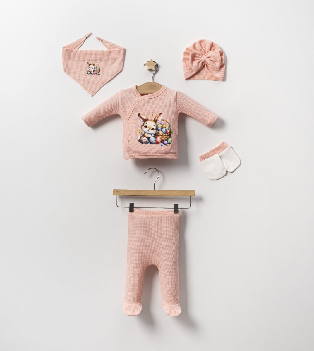Set Nascita Neonata/ Bimba 5 Pezzi Speciale Pasqua con Coniglietto rosa