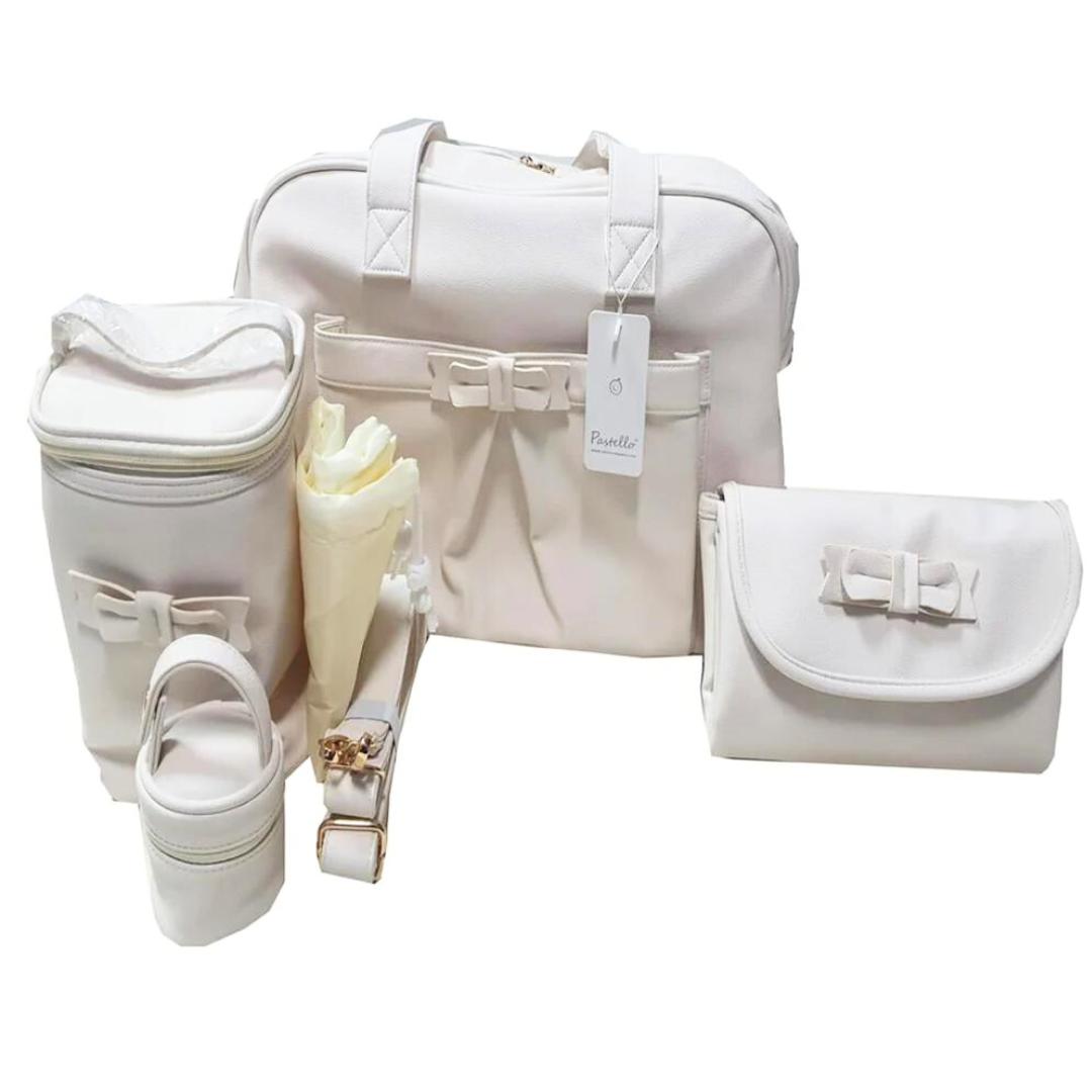 Bolso de lona pastel con lazo crema