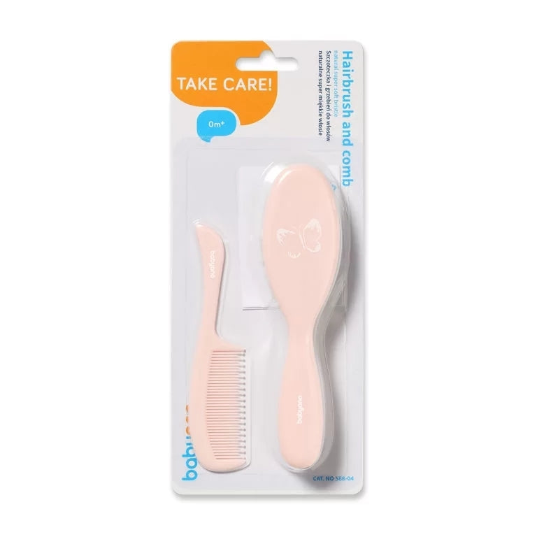 spazzola e pettine setole naturali super morbide BabyOno rosa