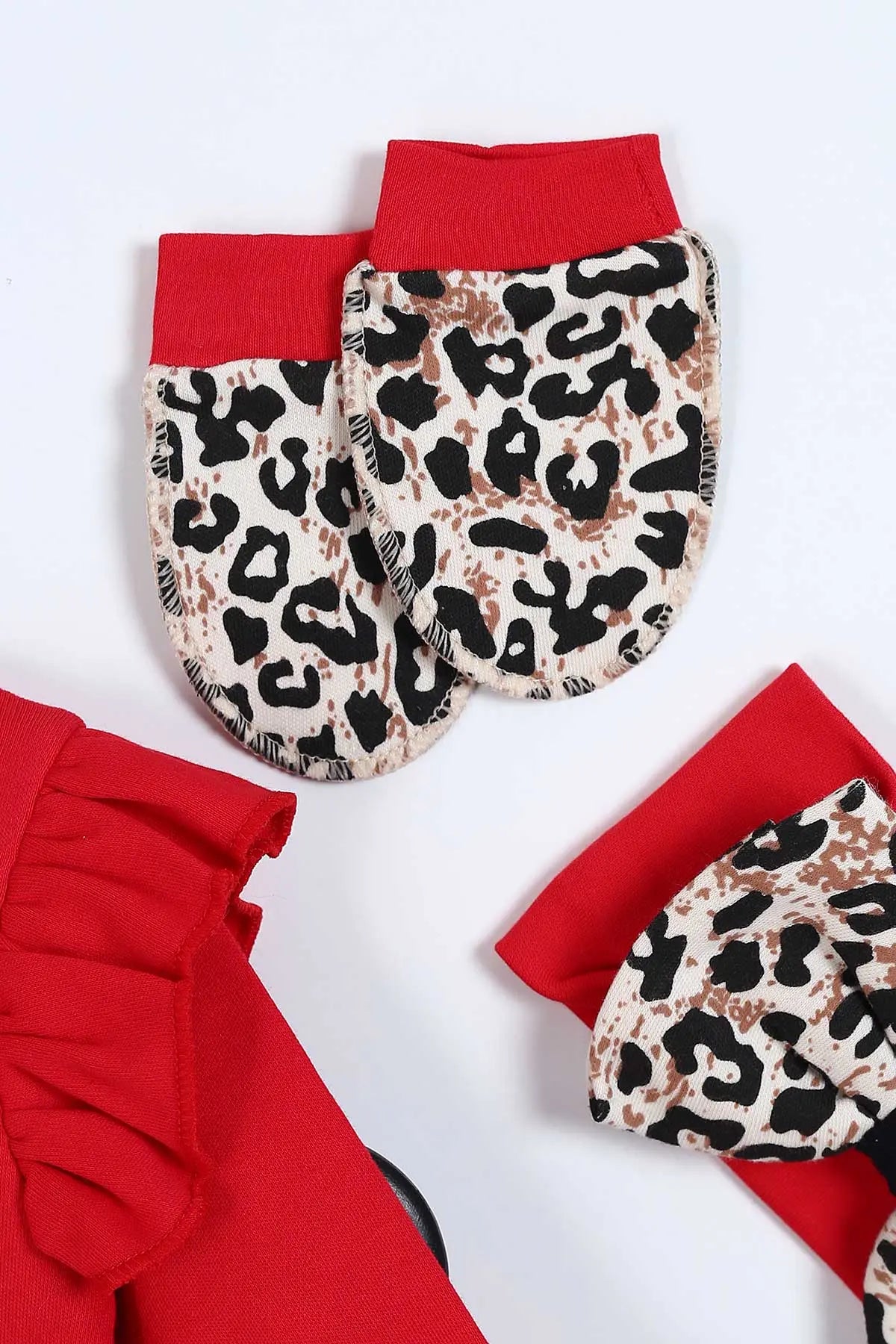 Set Neonata/ Bimba 5 pezzi "Wild Chic" Leopardato Rosso in Cotone