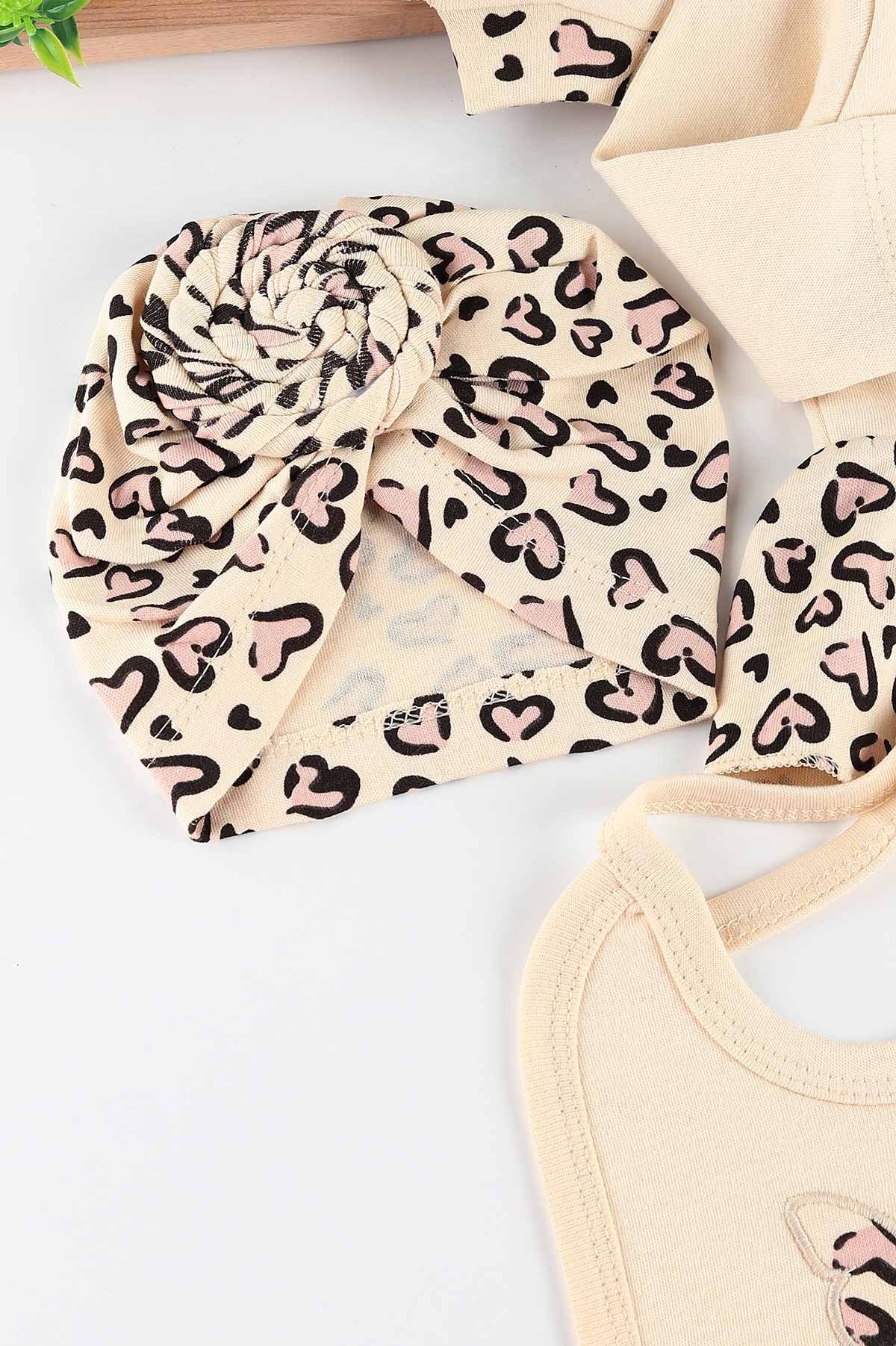 Set Neonata/ Bimba 5 pezzi Cotone Leopardato "Butterfly Chic" Beige