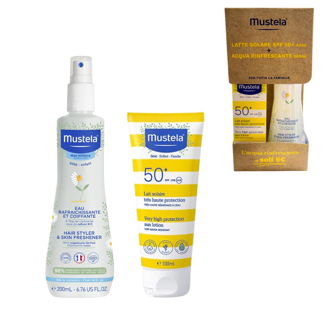 Leche solar 50+ y agua refrescante Mustela