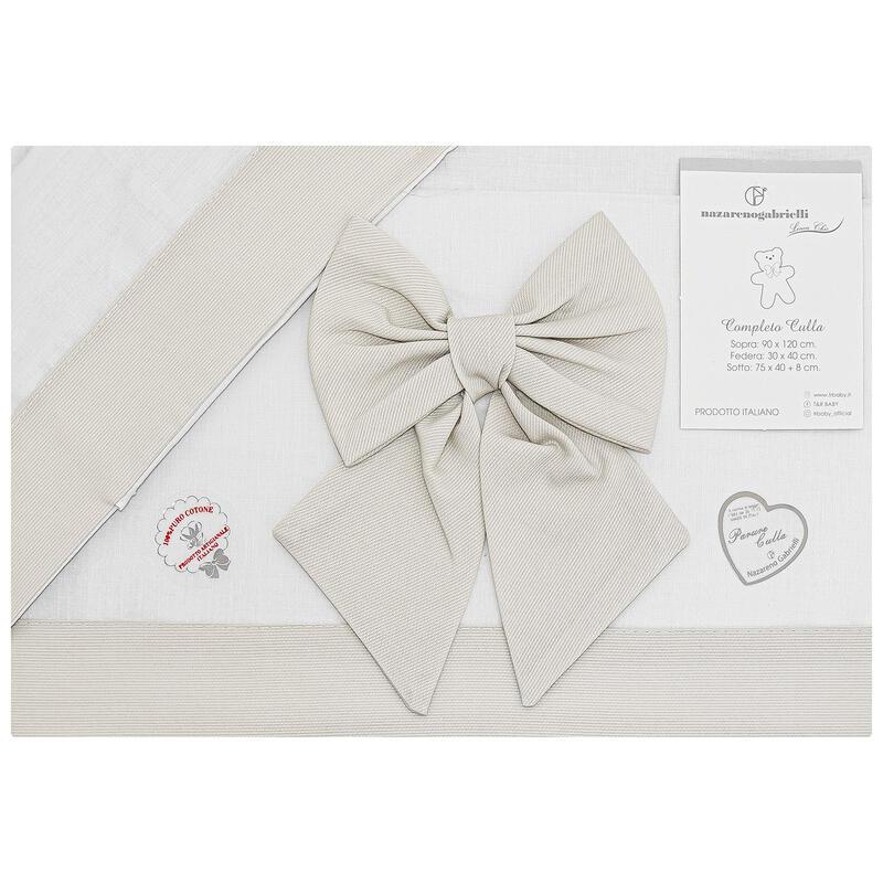 LENZUOLO 3 PZ BABYCULLA RICAMATO CON FIOCCO BEIGE