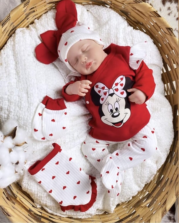 Set Neonata 5 Pezzi Caldo cotone Rosso e Bianco con Fiocco