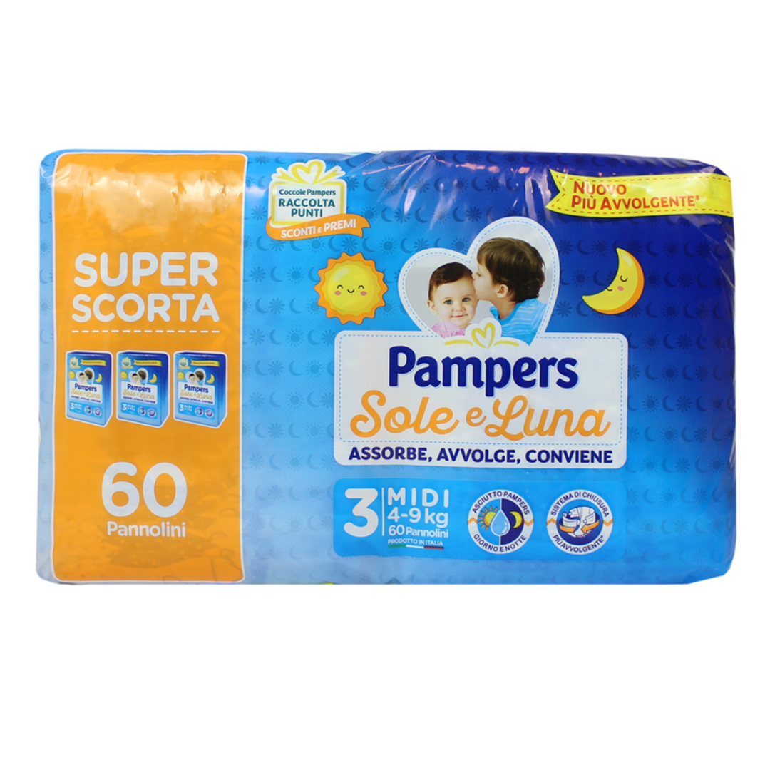 Pampers Sole et Luna Midi 3 4-9kg 60 couches
