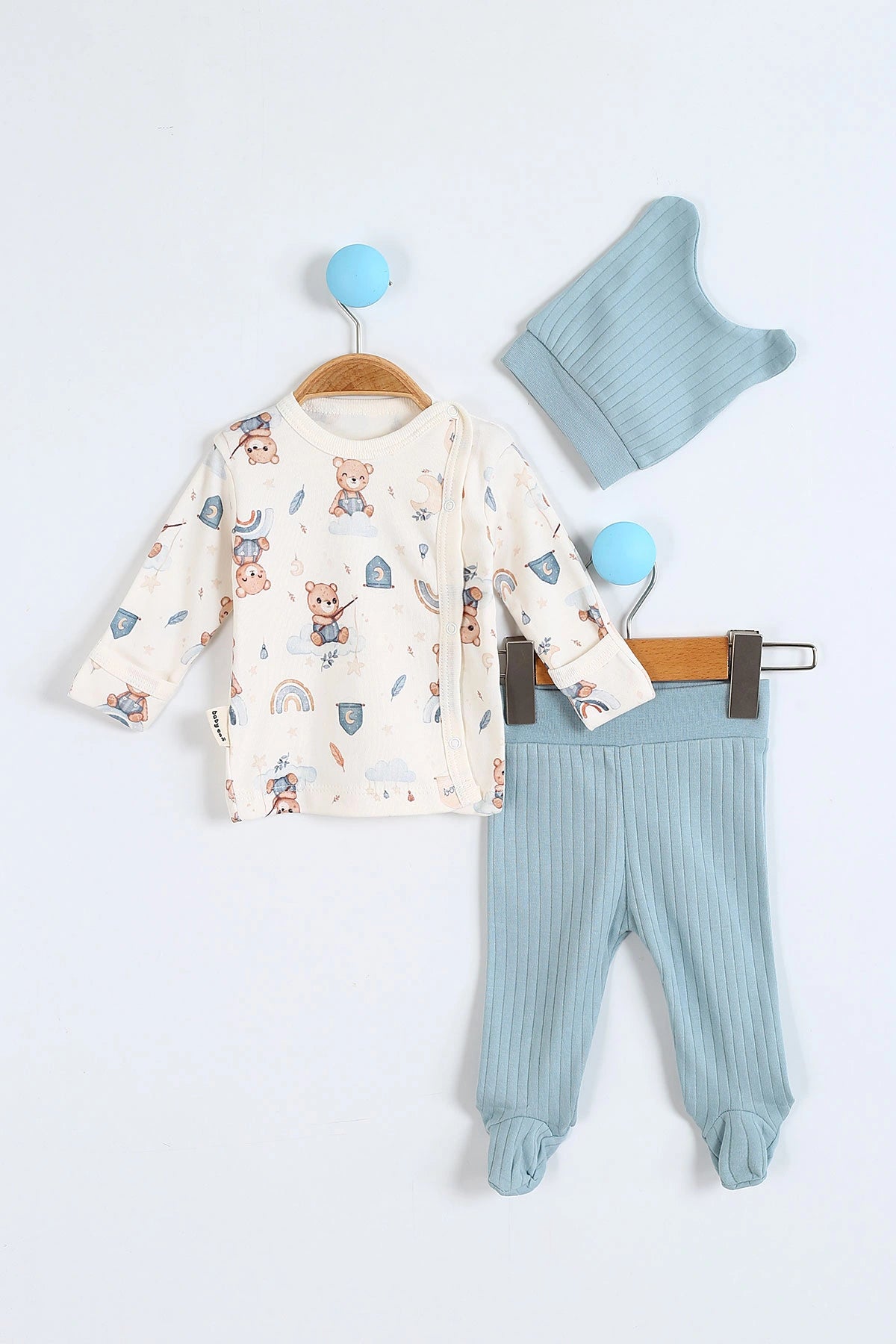 Set Neonato/ Bimbo "Orsetto Arcobaleno" Azzurro in Cotone