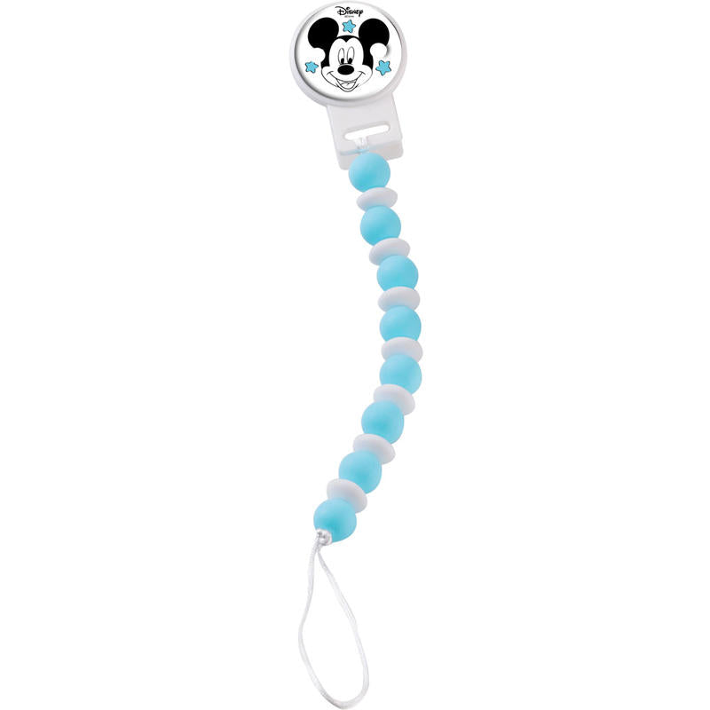 Porta chupete y cadena azul mickey mouse