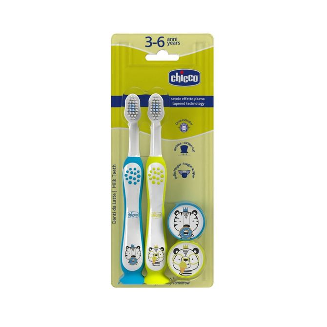 Spazzolino chicco tigre e panda 3-6anni azzurro-giallo 2pz