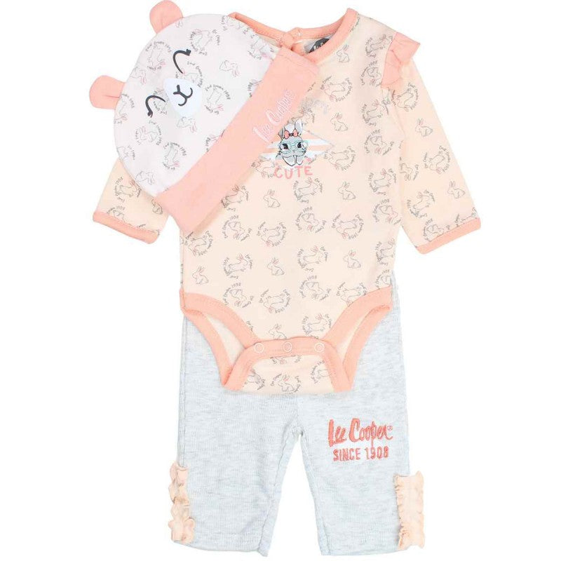 Set 3pezzi bimba invernale rosa, pantalone, body e cappelino