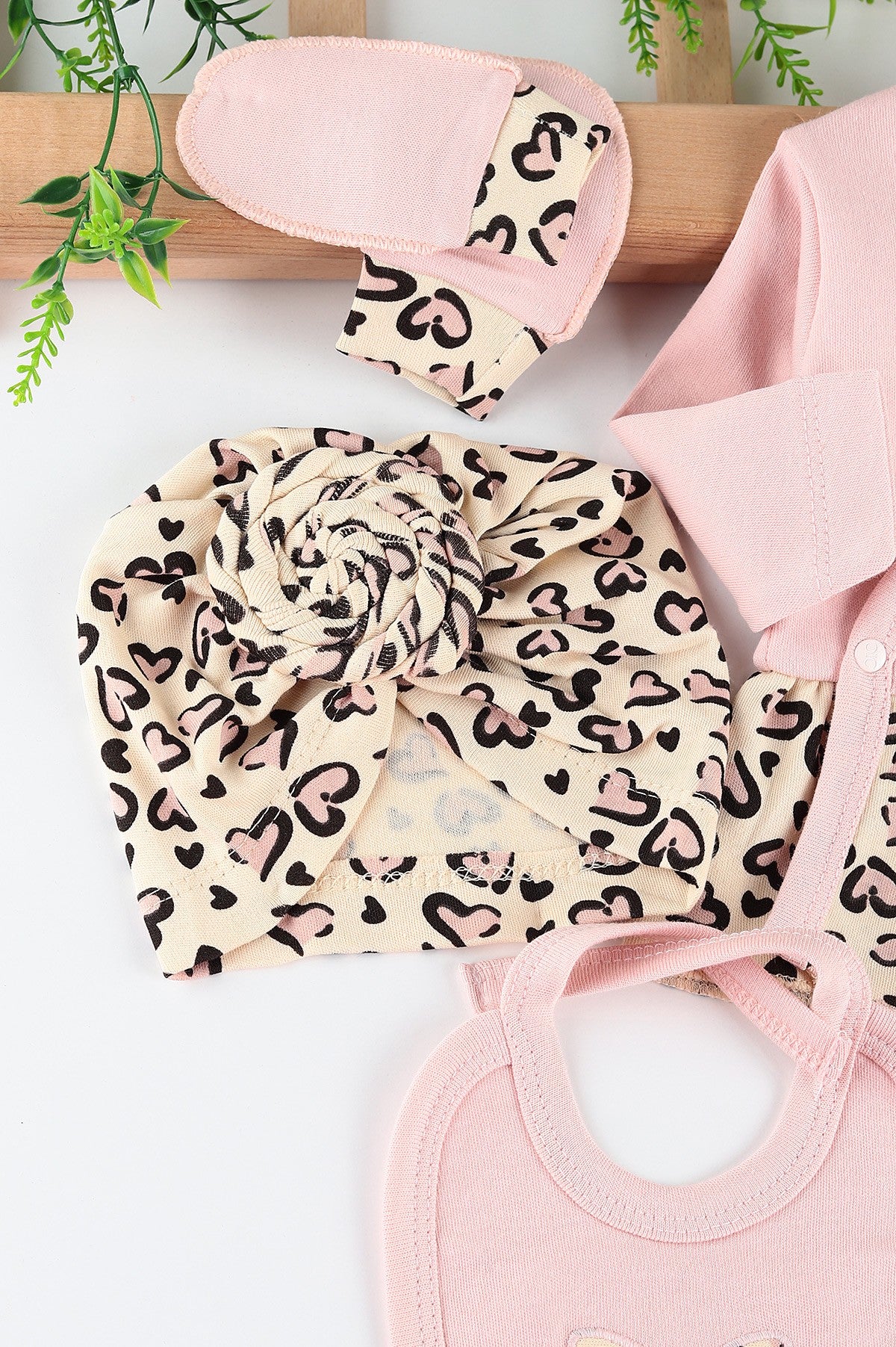 Set Neonata/ Bimba 5 pezzi Cotone Leopardato "Butterfly Chic" Rosa