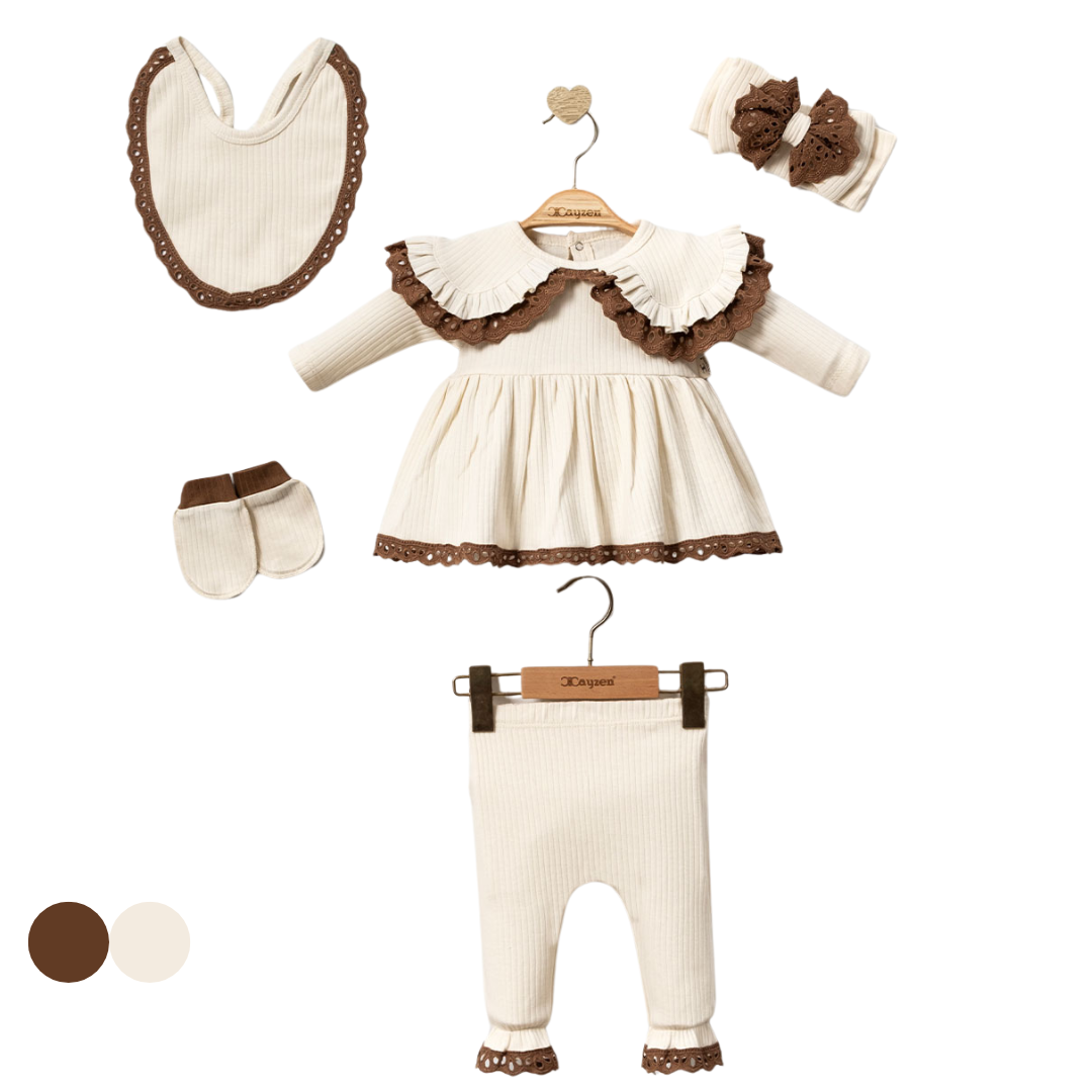 Set Nascita Neonata/ Bimba Beige e Marrone 0-3 MESI