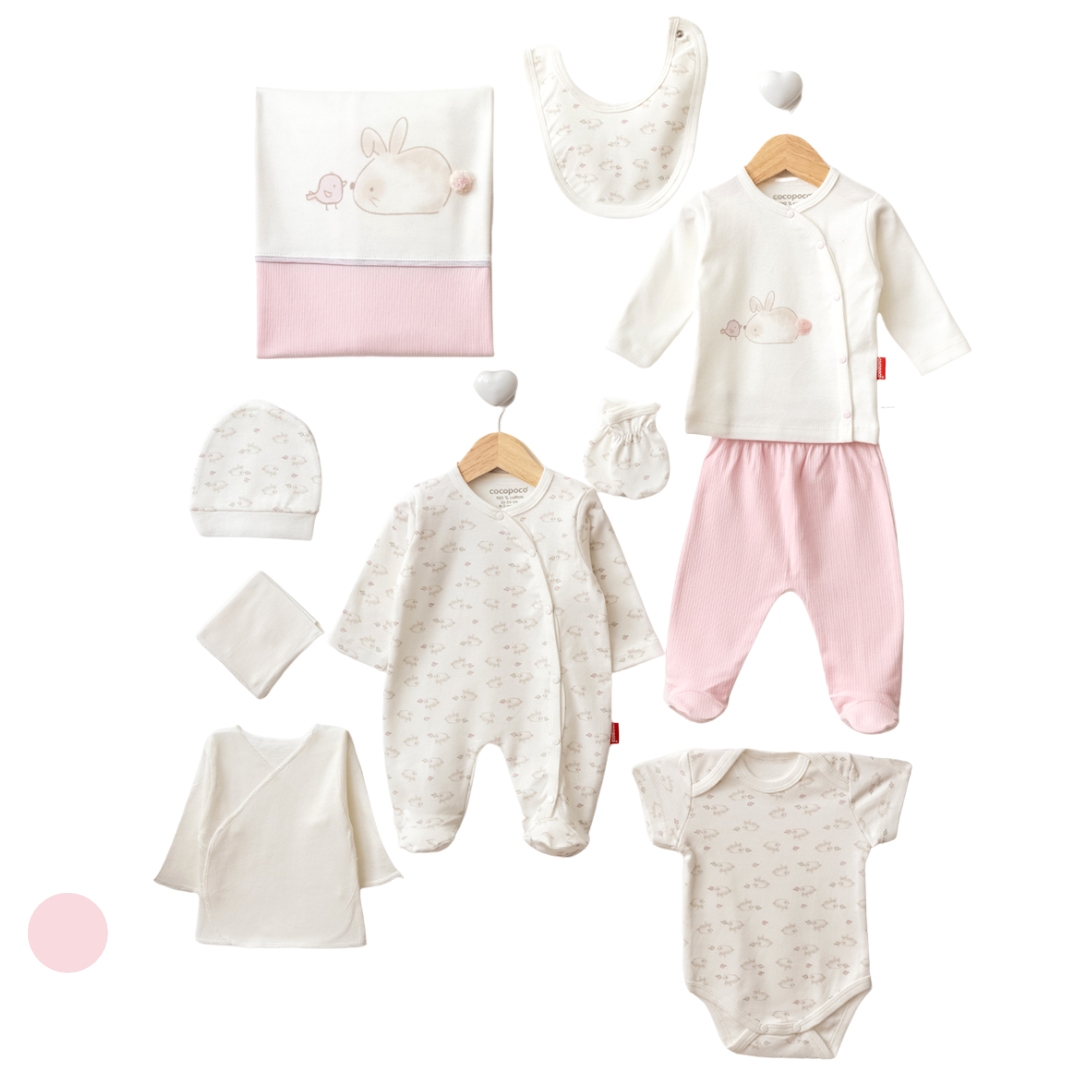 Set 10 pz Rosa e Bianco Coniglietto 100% cotone 0-3 mesi