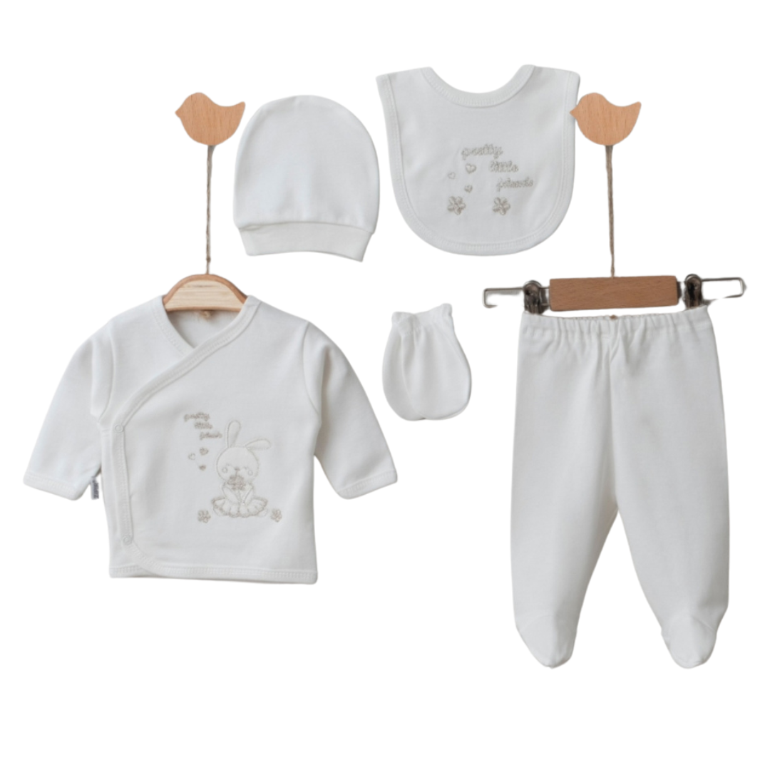 Set Nascita Neutro 5 pezzi Coniglietto 100% cotone Bimbo/Bimba