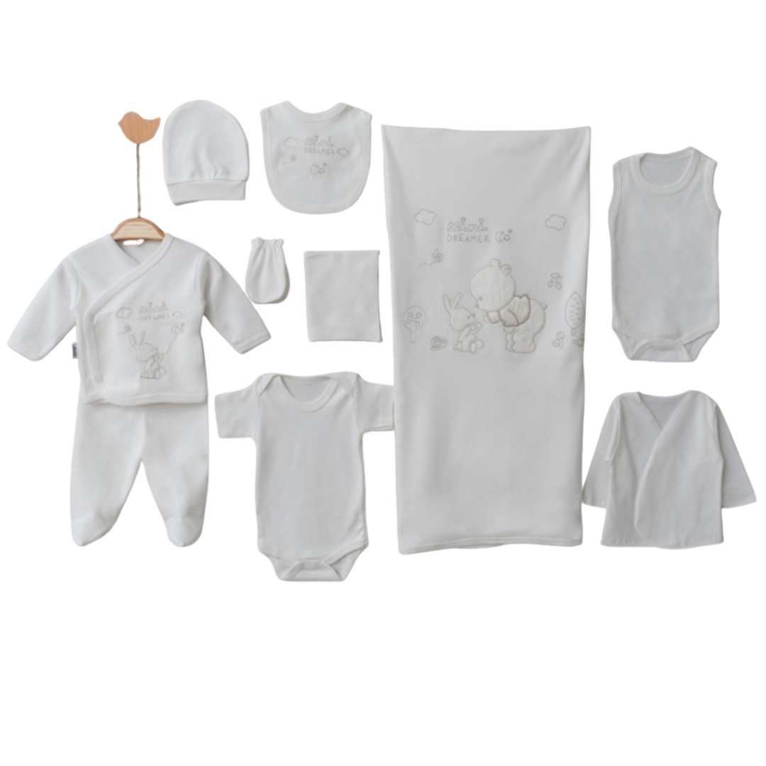 Set 10pz Bianco con Ricami Delicati 0-3 mesi 100% cotone unisex
