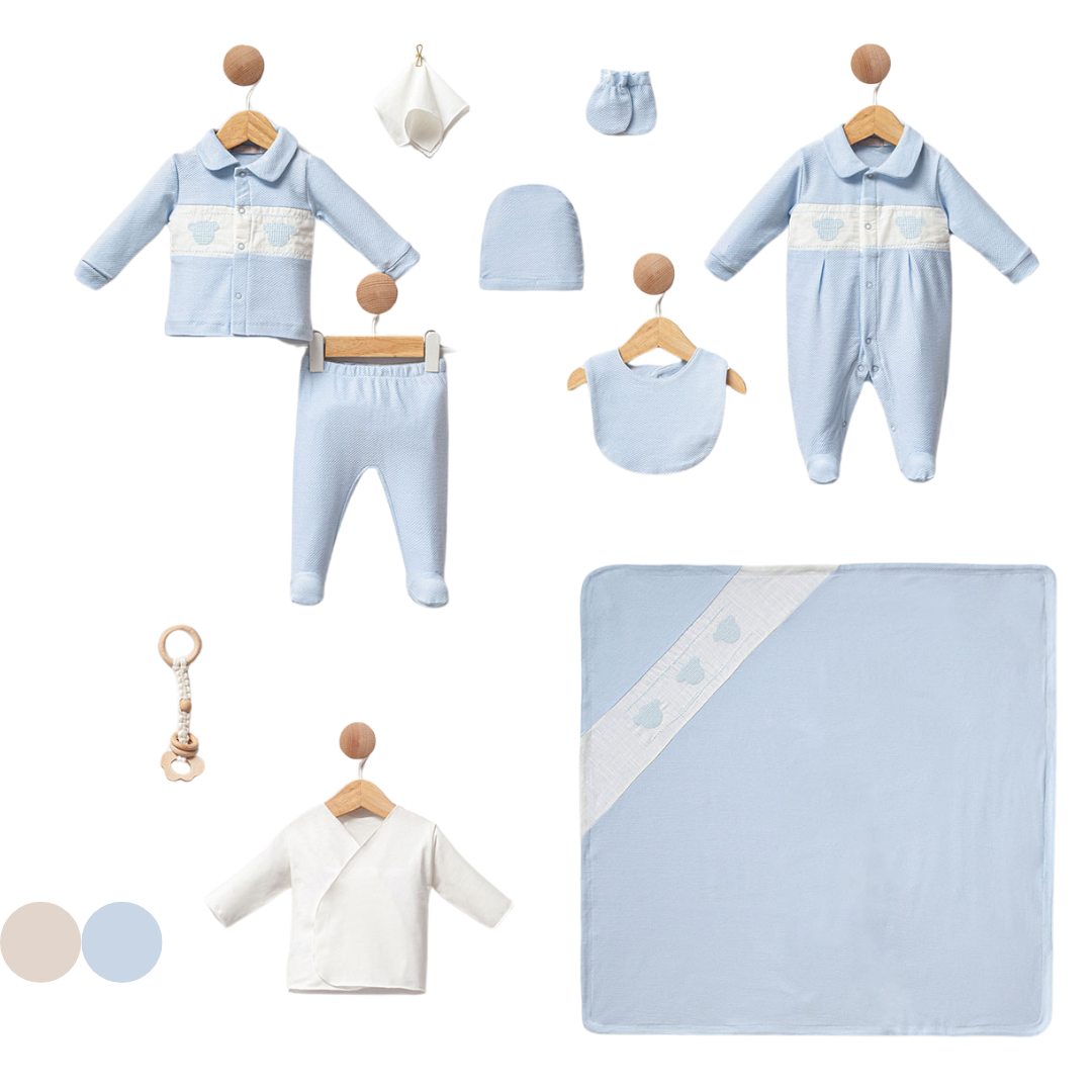 Set 10pz bimbo 100%cotone Dettagli Ricamati 0-3 mesi