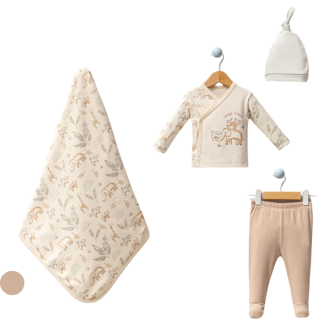 Set 4pz bimbo 100% cotone Jungle 0-3 mesi