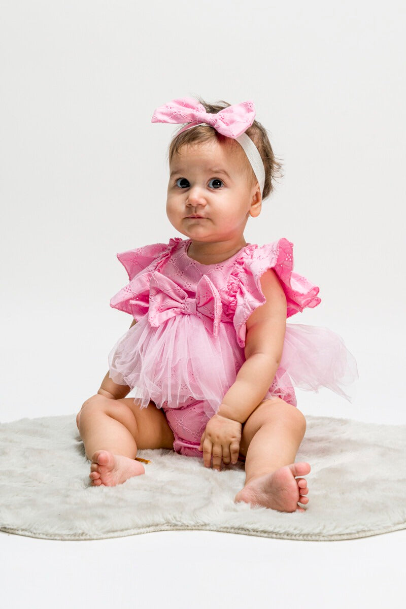 barboteuse avec tulle + bande rose modèle : 23138