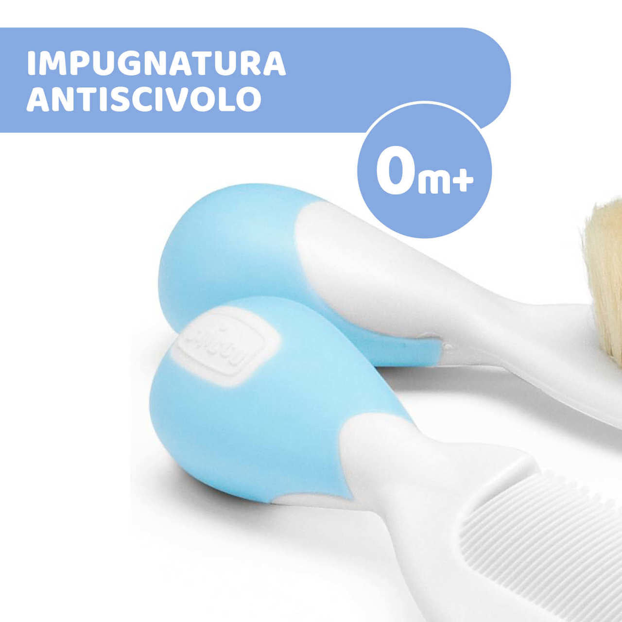 Chicco Set Pettine E Spazzola Blu in setole naturali