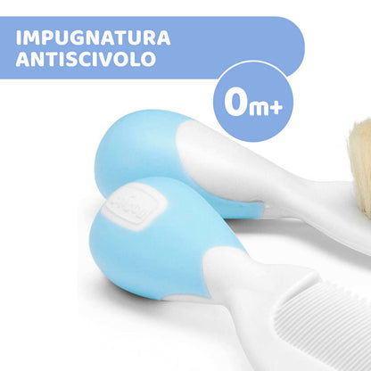 Chicco Set Pettine E Spazzola Blu in setole naturali