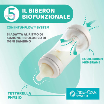 Biberon perfect 5 rosa 300ml in silicone 3 fori