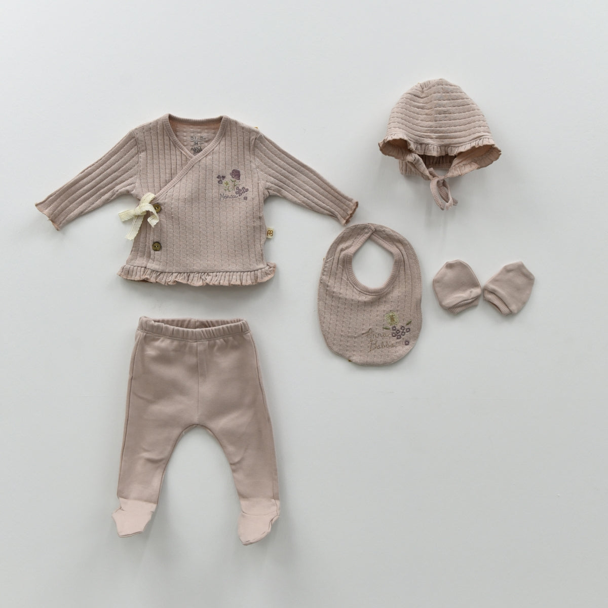 Set Neonata/ Bimba in Cotone Marroncino