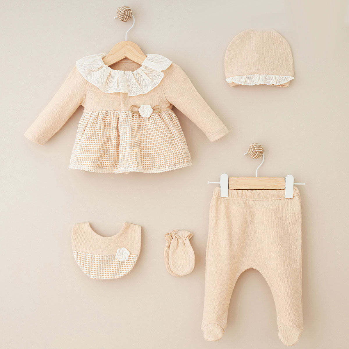 Set 5pz Neonata/ Bimba 100% Cotone con dettagli eleganti 0-3 mesi